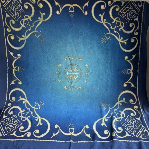 RBC Dominion Securities Blue Gold Silk Handrolled Scarf - Picture 2 of 8